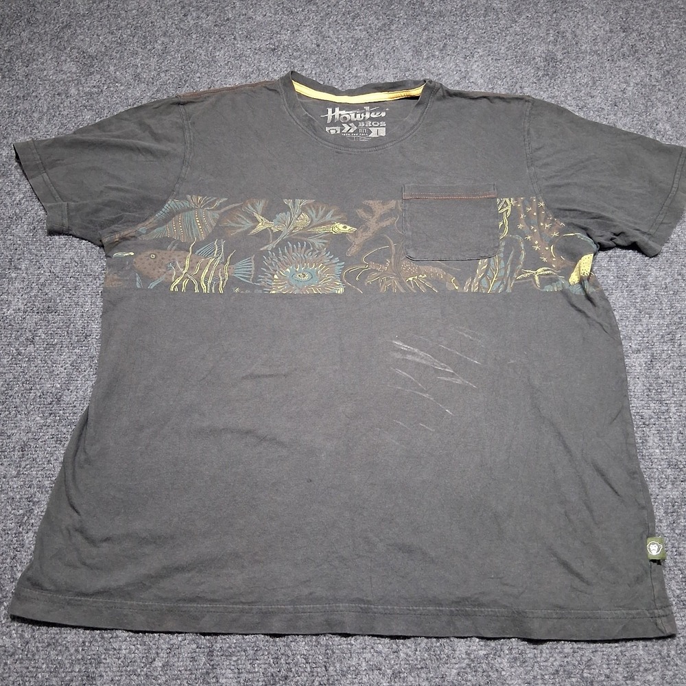 Howler Bros Mens Large Charcoal Gray Sea Life Graphic Pocket T-Shirt Cotton